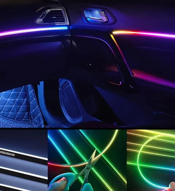 TABEN Auto Interieur Decoratie Sfeerverlichting APP Bediening Heldere Voetenruimte Interieurverlichtingsset Met 64 Kleuren Waterdicht Atmosfeer Neonverlichting Strip Voor 1w 12v 6m 2653553789